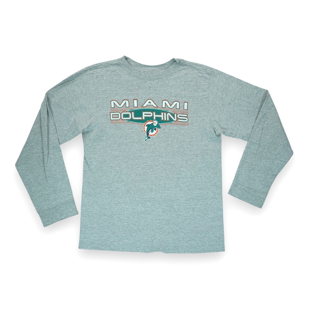 Miami Dolphin Team T Shirt Youth L (14/16)‎ Long Sleeve Crew Neck Graphic